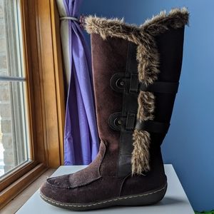 Brown Faux Suede Tall Winter Boots
